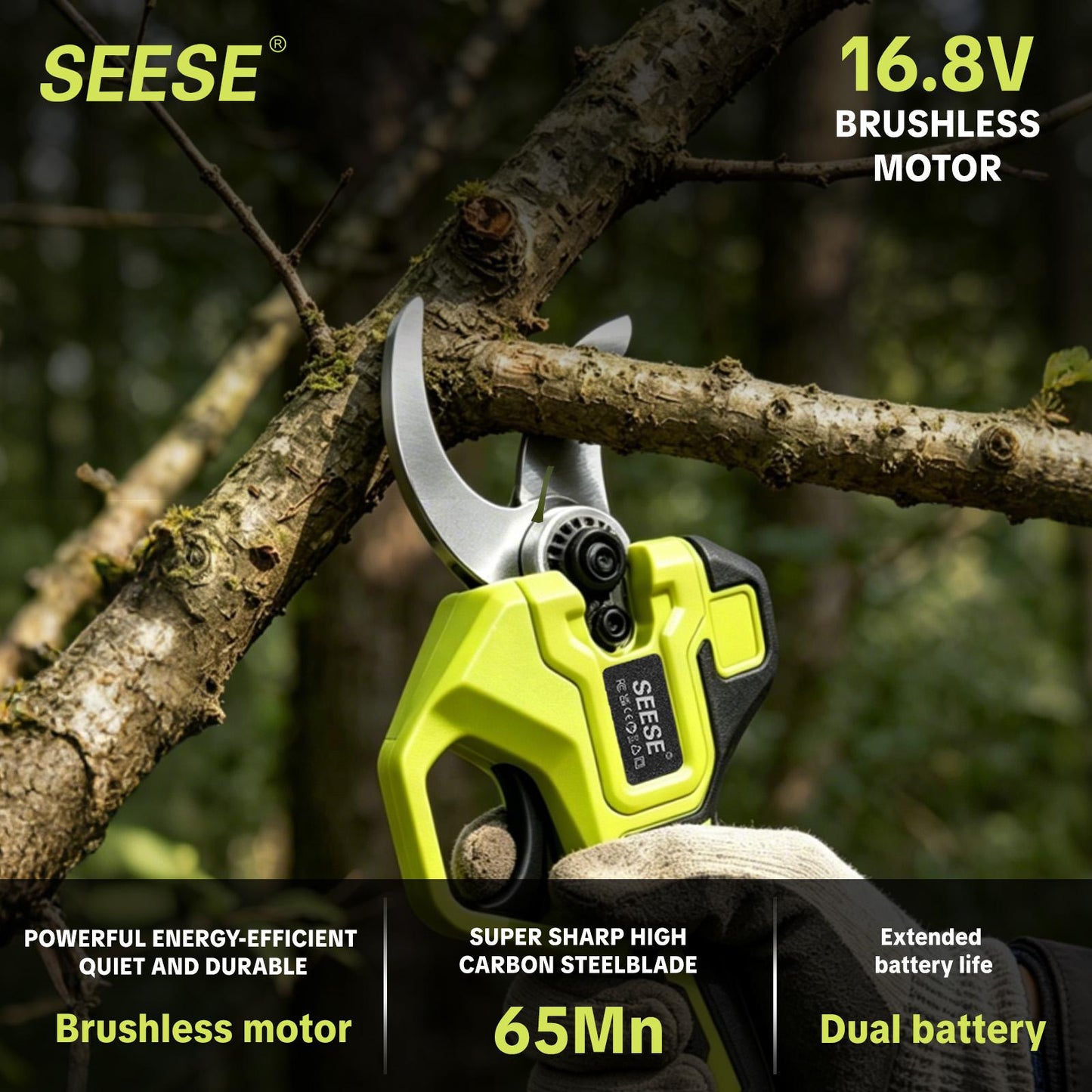 Brushless Cordless Electric Pruner Shears, 1.25‑Inch Cutting Power Garden Shears, Dual 21V Rechargeable Batteries for Tree & Flower Pruning