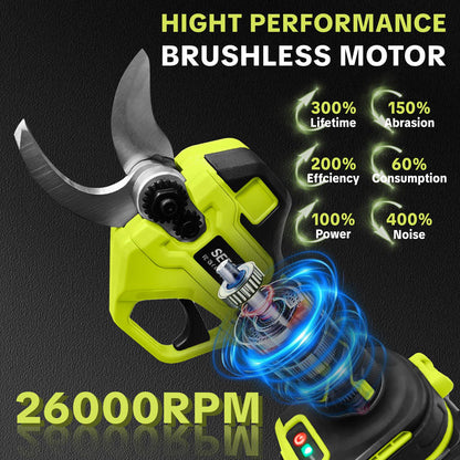 Brushless Cordless Electric Pruner Shears, 1.25‑Inch Cutting Power Garden Shears, Dual 21V Rechargeable Batteries for Tree & Flower Pruning