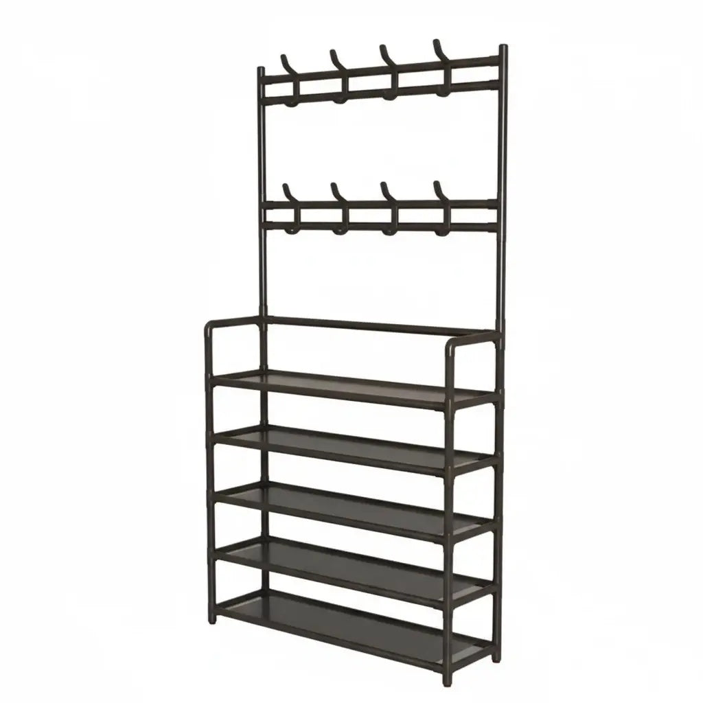 3-in-1 Hallway Storage Unit: Coat Rack with Shoe Shelf, 5-Tier Shoe Organizer with 8 Hanging Hooks, Freestanding Entryway Tree for Hall, Bedroom Multi-Purpose Adjustable Display Stand
