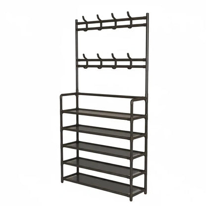 3-in-1 Hallway Storage Unit: Coat Rack with Shoe Shelf, 5-Tier Shoe Organizer with 8 Hanging Hooks, Freestanding Entryway Tree for Hall, Bedroom Multi-Purpose Adjustable Display Stand