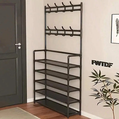 3-in-1 Hallway Storage Unit: Coat Rack with Shoe Shelf, 5-Tier Shoe Organizer with 8 Hanging Hooks, Freestanding Entryway Tree for Hall, Bedroom Multi-Purpose Adjustable Display Stand