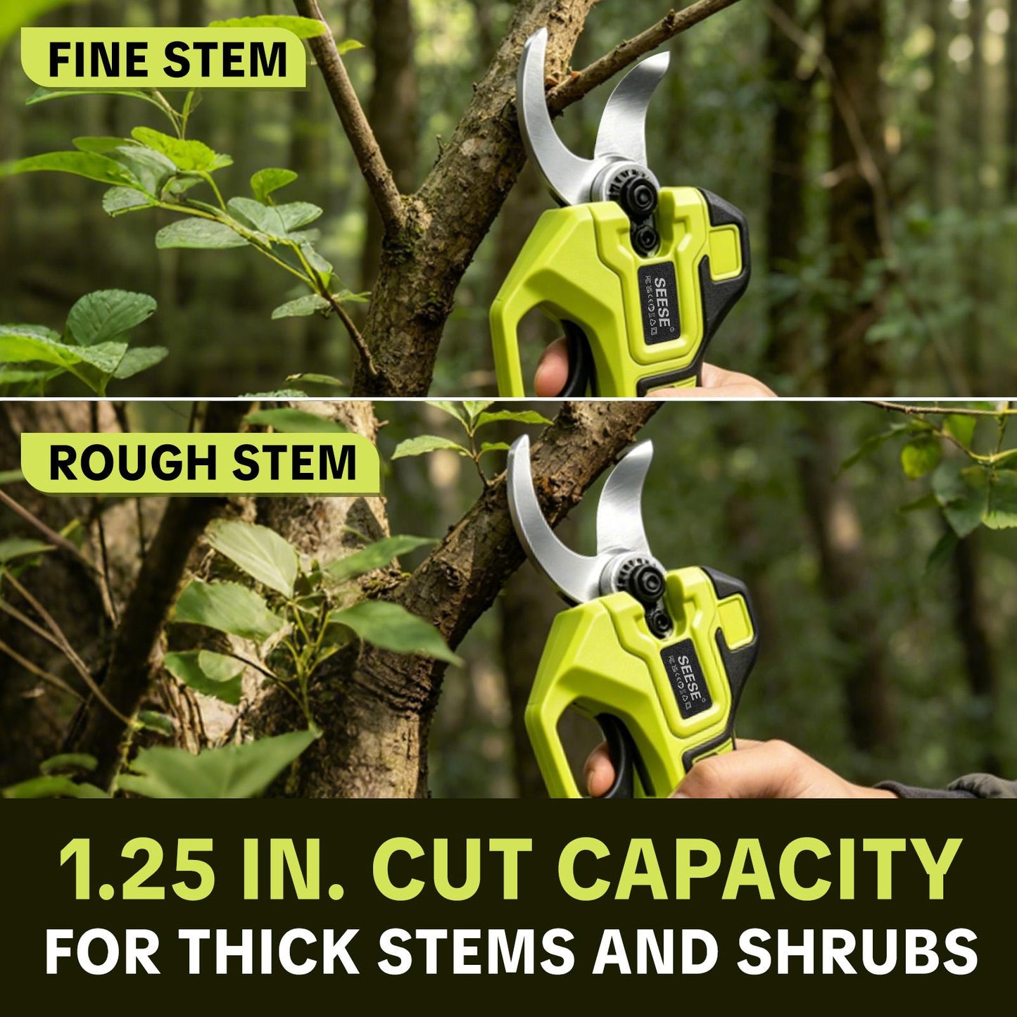 Brushless Cordless Electric Pruner Shears, 1.25‑Inch Cutting Power Garden Shears, Dual 21V Rechargeable Batteries for Tree & Flower Pruning