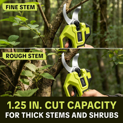 Brushless Cordless Electric Pruner Shears, 1.25‑Inch Cutting Power Garden Shears, Dual 21V Rechargeable Batteries for Tree & Flower Pruning