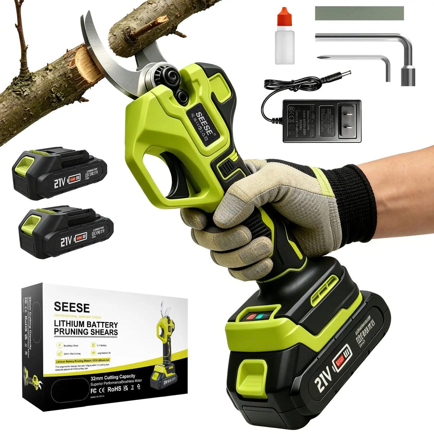 Brushless Cordless Electric Pruner Shears, 1.25‑Inch Cutting Power Garden Shears, Dual 21V Rechargeable Batteries for Tree & Flower Pruning