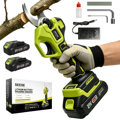 Brushless Cordless Electric Pruner Shears, 1.25‑Inch Cutting Power Garden Shears, Dual 21V Rechargeable Batteries for Tree & Flower Pruning