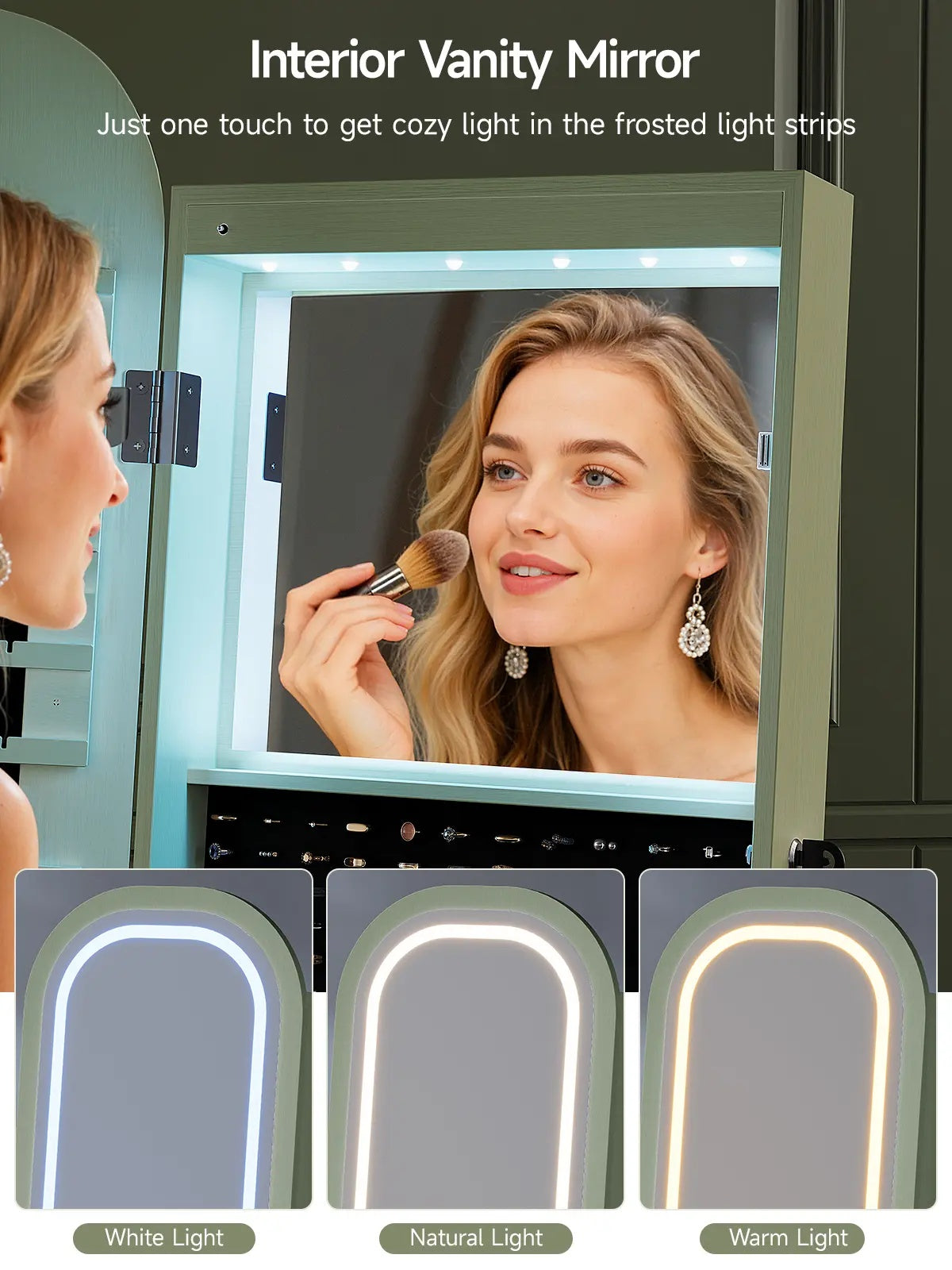 Full-Length LED Mirror: Lockable 360° Swivel Jewelry Cabinet with Lights, Freestanding Jewelry Organizer Armoire Built-in Inner Mirror & Storage Shelves, Home Furniture for Cloakroom, Living Room, Bedroom, Dorm Essentials【SummerFinds】